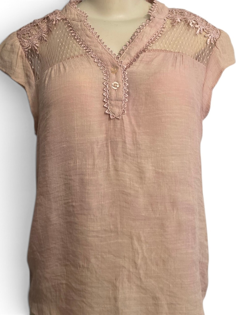 Sweet Wanderer Blush Pink Lace Mesh Boho Blouse Top Size L